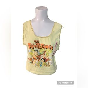 Juniors Mellow Yellow Sleeveless Crop Top Shirt The Flintstones DEFECT